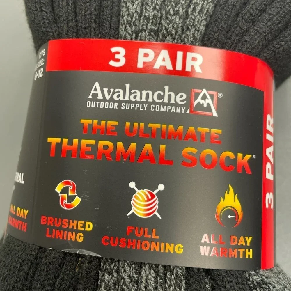 NEW Avalanche 3 Pair Pack Men's 6-12 Ultimate Thermal Crew Socks